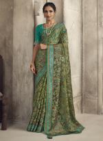 Organza Brasso Light Green Festival Wear Digital Printed Saree